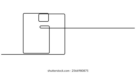 Package, Cardboard Continuous Line Icon, Vector line image on white background, one line. packing box, Cargo Package Continuous one Line 
drawing Illustration, outline pro.