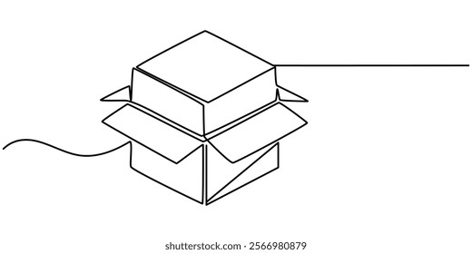 Package, Cardboard Continuous Line Icon, Vector line image on white background, one line. packing box, Cargo Package Continuous one Line 
drawing Illustration, outline pro.