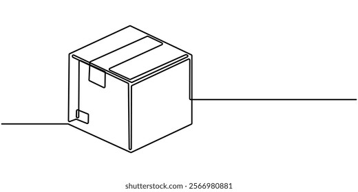 Package, Cardboard Continuous Line Icon, Vector line image on white background, one line. packing box, Cargo Package Continuous one Line 
drawing Illustration, outline pro.