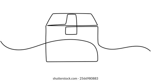 Package, Cardboard Continuous Line Icon, Vector line image on white background, one line. packing box, Cargo Package Continuous one Line 
drawing Illustration, outline pro.