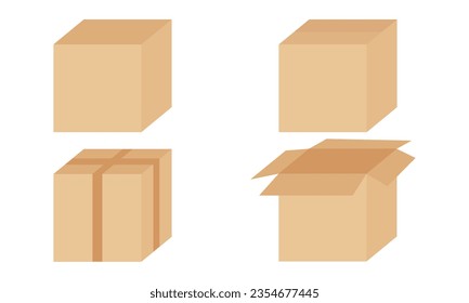 package cardboard illustration with open and closed cardboard design on white background
