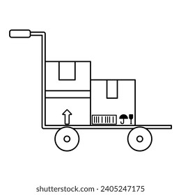 Package cart line art. Vector illustration with logistic theme and line art vector style. Editable vector element.