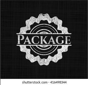Package chalk emblem, retro style, chalk or chalkboard texture