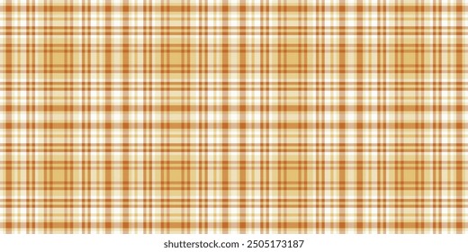 Package check texture fabric, sparse tartan textile background. Unique seamless vector pattern plaid in orange and light colors palette.