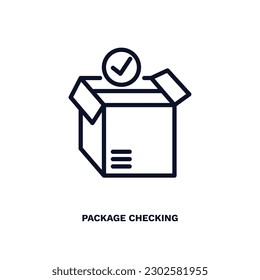 package checking icon. Thin line package checking icon from delivery and logistics collection. Outline vector isolated on white background. Editable package checking symbol can be used web and mobile