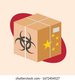 Package from China with a virus. Coronavirus vector illustration.