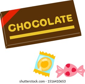 Package of chocolate bar and candys