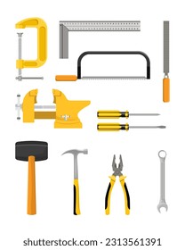 package collection of working tools. repair and construction illustrator. vector clipart on a white background.