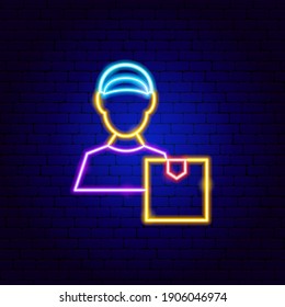 Package Courier Neon Sign. Vektorgrafik der Lieferförderung.