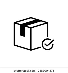 Package delivered confirmation icon. Package with checkmark icon. Verified or successfully delivered package. Vector illustration for web design.