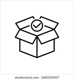Bestätigungssymbol für Paketlieferung. Paket mit Markierungssymbol. Geprüftes oder erfolgreich geliefertes Paket. Vektorgrafik für Webdesign.