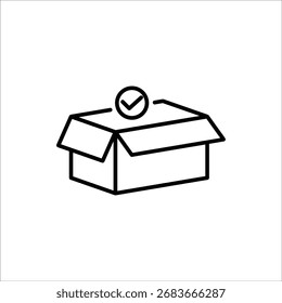 Bestätigungssymbol für Paketlieferung. Paket mit Markierungssymbol. Geprüftes oder erfolgreich geliefertes Paket. Vektorgrafik für Webdesign.