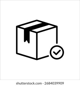 Ícone de confirmação de entrega do pacote. Pacote com ícone de marca de seleção. Pacote verificado ou entregue com êxito. Ilustração vetorial para web design.