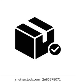 Icono de confirmación del paquete entregado . Paquete con marca de verificación, icono lineal. Paquete verificado o entregado con éxito. Aislado sobre fondo blanco.
