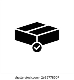 Icono de confirmación del paquete entregado . Paquete con marca de verificación, icono lineal. Paquete verificado o entregado con éxito. Aislado sobre fondo blanco.