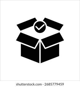 Bestätigungssymbol für Paketlieferung. Paket mit Markierungssymbol. Geprüftes oder erfolgreich geliefertes Paket. Vektorgrafik für Webdesign.