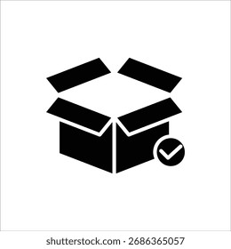 Icono de confirmación del paquete entregado . Paquete con marca de verificación, icono lineal. Paquete verificado o entregado con éxito. Aislado sobre fondo blanco.