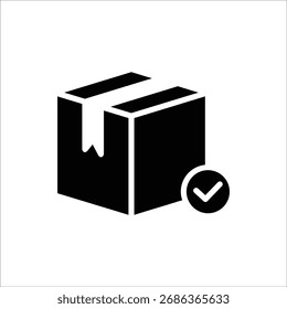 Icono de confirmación del paquete entregado. Paquete con icono de marca de verificación. Paquete verificado o entregado correctamente. Ilustración vectorial para el Diseño web.