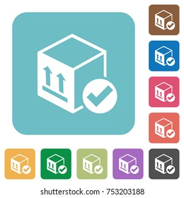 Package delivered white flat icons on color rounded square backgrounds