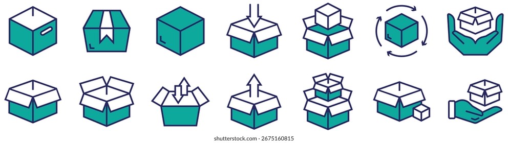Package and Delivery Box Icon Set in Outline Style