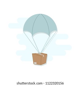 Package delivery, box on a parachute, flat design