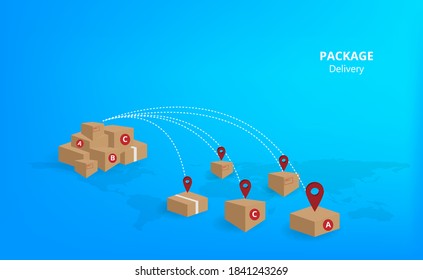 Package Delivery concept. Fast respond delivery package shipping global. Online order ,3d illustration, vector Eps 10
