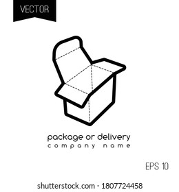Package or delivery copany logo or icon. Black cardboard box isolated on white background.