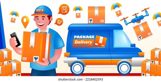 Package Delivery, courier and transportation 3d illustration