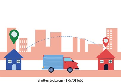 package delivery with door-to-door location vector illustration desing