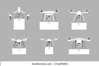 Package Delivery Drone, Express Delivery Air Service. Flat Style. isolated on gray background