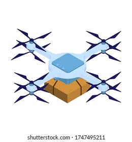 Package delivery drone, express delivery air service. Isometric style. illustration isolated on white background