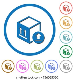 Package delivery flat color vector icons with shadows in round outlines on white background