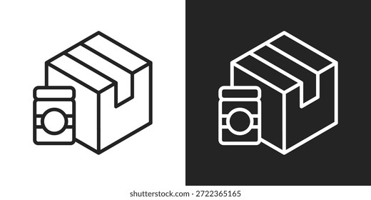 Icono de la entrega del paquete en estilo de línea blanco y negro