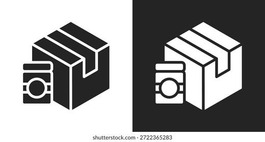 Icono de la entrega del paquete en estilo de glifo blanco y negro