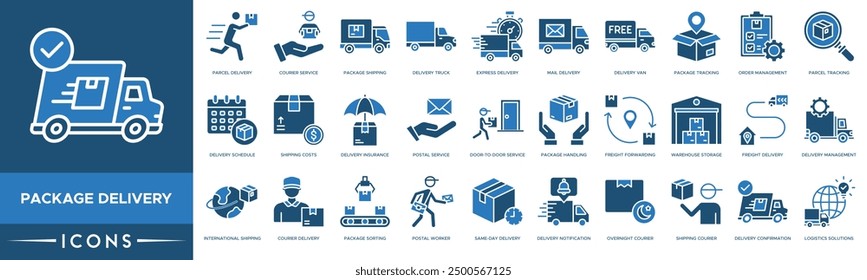 Symbol "Paketzustellung". Paketzustellung, Kurierdienst, Paketversand, Lieferwagen und Expresszustellung