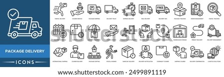 Package Delivery icon. Parcel Delivery, Courier Service, Package Shipping, Delivery Truck and Express Delivery