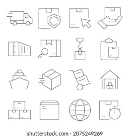 Symbol für die Paketzustellung eingestellt. Paketlieferung   Symbolvektorelemente für Infografik-Web
