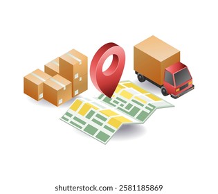 Package delivery location map concept illustration