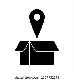 Package delivery location vector icon. Map boxes and pins filled flat signs for mobile concept and web design. Cargo logistics address glyph icon. Symbol, logo illustration. Vector graphics.