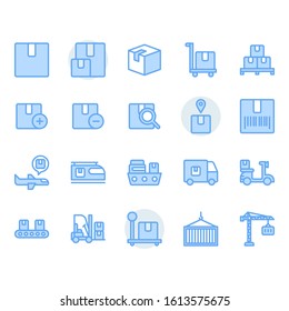 Package delivery and logistic related icon and symbol set