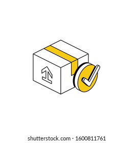 Package delivery mail check mark. Vector line, 3d stroke isometric, color web icon, new flat style. Creative illustration design, abstract idea for infographics.