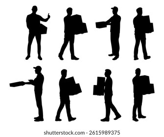Package delivery man silhouette vector illustration set