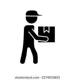 package delivery person icon, delivery courier, simple flat style, illustration, logo sign symbol pictogram template, for ui or ux isolated on white for mobile app, editable