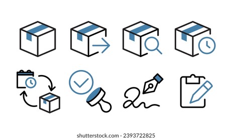 Package Delivery, Receiving Icon Set Line Width Variable