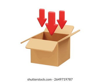 Package Delivery with Red Arrows and Open Box icon 3d rendering illustration