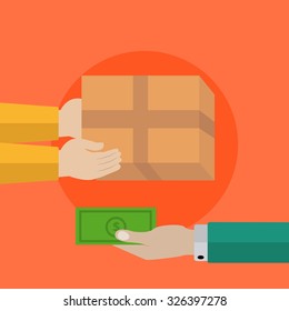 Package delivery service and payment vector concept