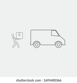 servicio de entrega de paquetes vectorial icono de elevación de man paquete de van
