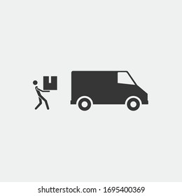 package delivery service vector icon man lifting package to van