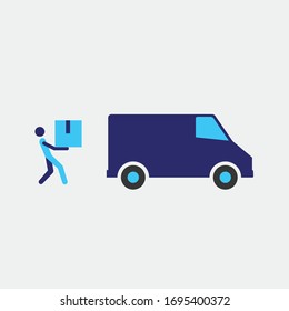 package delivery service vector icon man lifting package to van