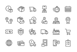 Package Delivery, Shipping Related Line Icon Set - Editable Stroke, Pixel Perfect At 64x64